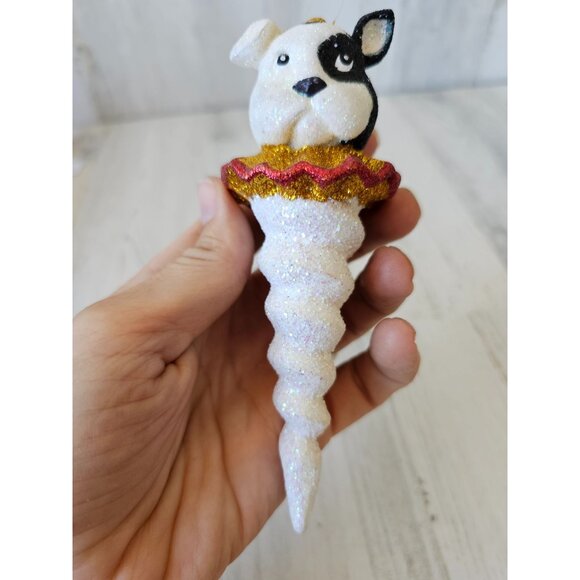 Dept 56 dog spiral icicle ornament glitter puppy bulldog jester Xmas tree - Picture 9 of 9